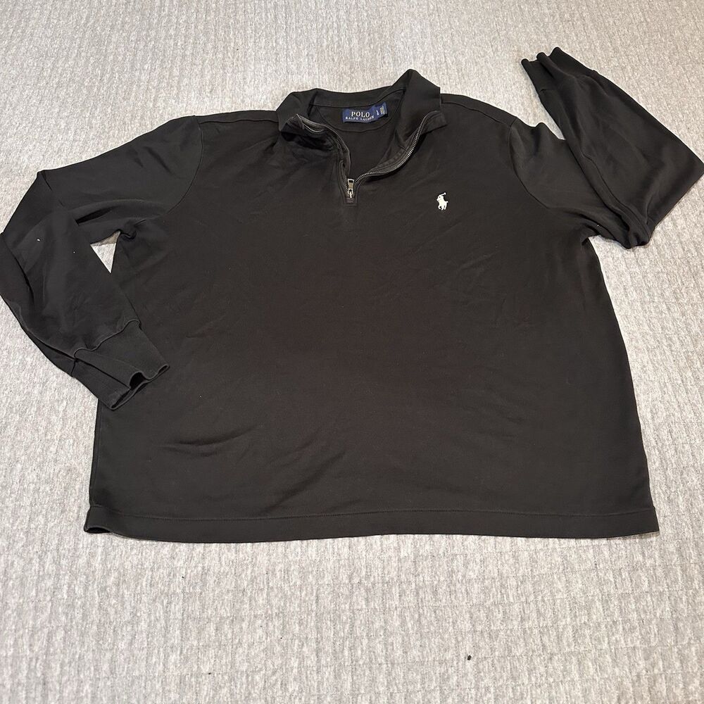 Polo Ralph Lauren Men’s Black 1/4 Zip Mock Neck Pullover Cotton L Polo Pony
